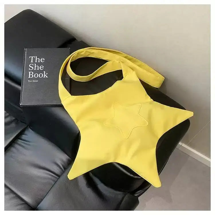 Y2k Star Shaped Tote Bag Women Cute Casual Soft Polyester Crossbody Shoulder Streetwear Harajuku