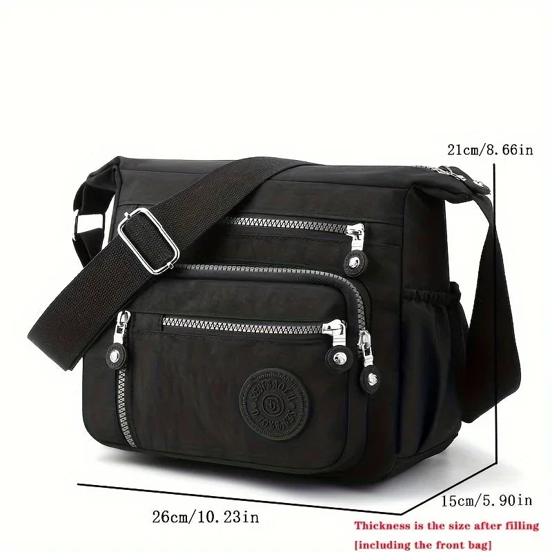 Waterproof Nylon Crossbody Bag with Multiple Pockets for Women