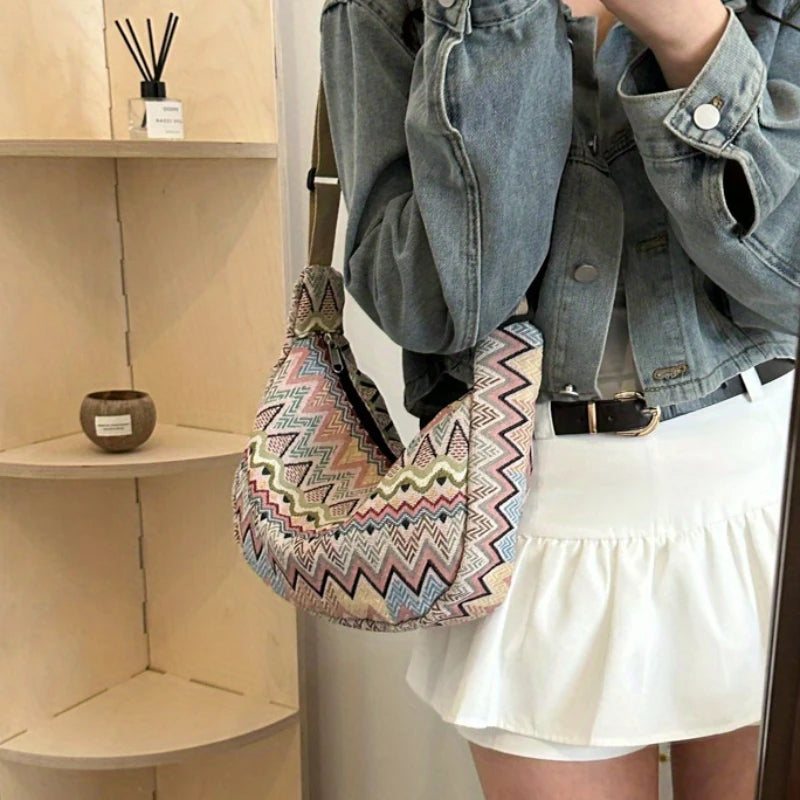 Stylish Foldable Canvas Shoulder Bag - Adjustable Strap