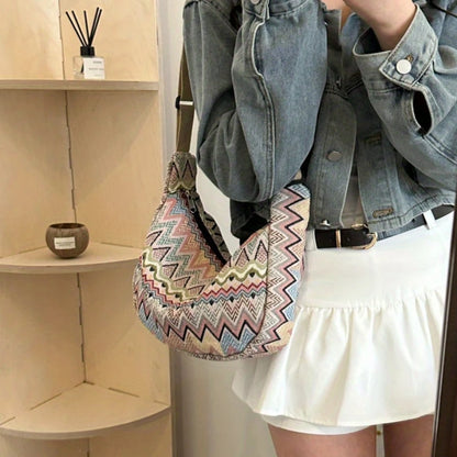 Stylish Foldable Canvas Shoulder Bag - Adjustable Strap