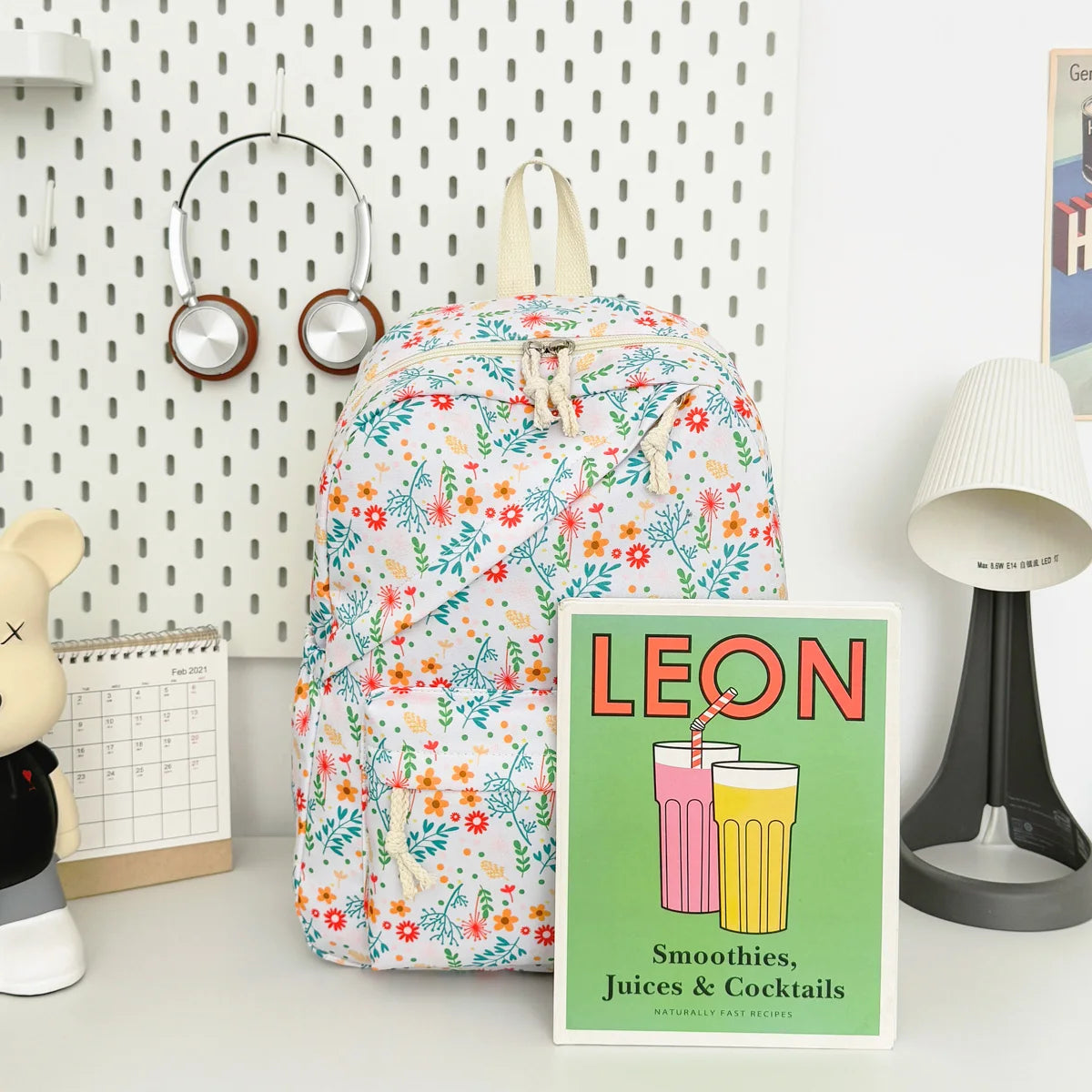 Sweet Fresh Floral Print Backpack Teen Girls Light Weight Multi-Purpose Large Capacity School Bag