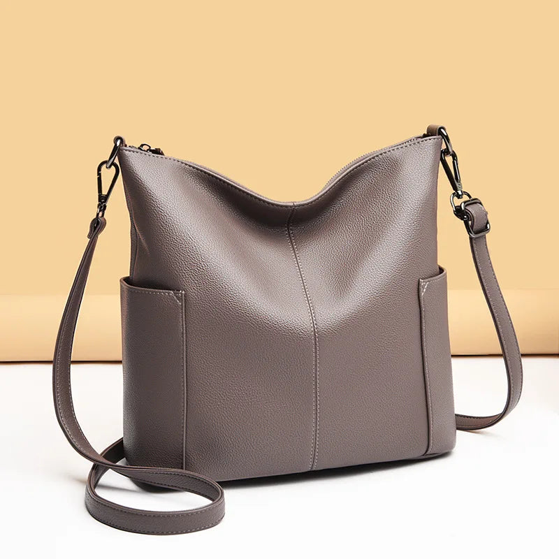 Large-Capacity Bucket Bag Women Soft Leather Hand-Held Large Bag Single-Shoulder Crossbody Bag