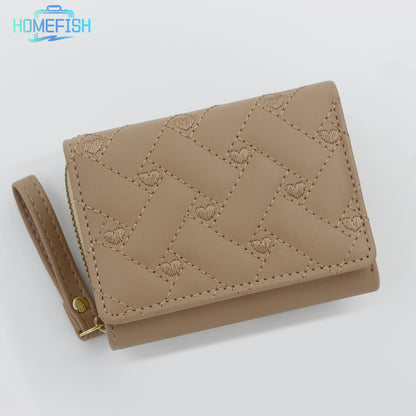 Homefish Women S Short Embroidered Love Zero Wallet Zipper Buckle Large Capacity Card Bag Versatile