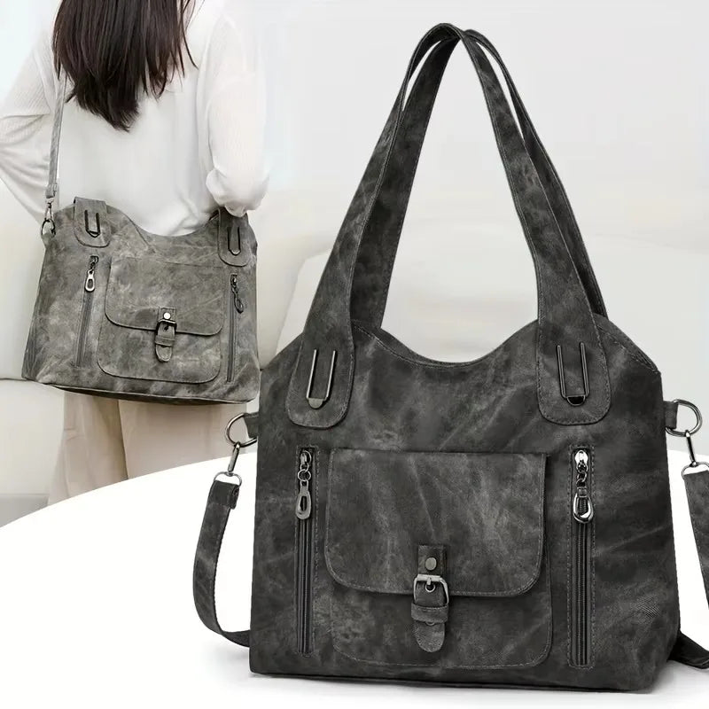 Retro Vegan Leather Women's Shoulder Tote Bag