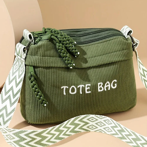 Corduroy Crossbody Tote Bag for Women – Plush Fleece Shoulder Bag