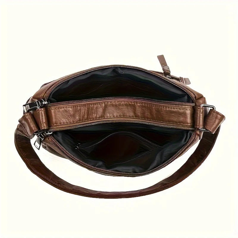 Vintage PU Leather Crossbody Bag Multi-Pocket Shoulder Bag