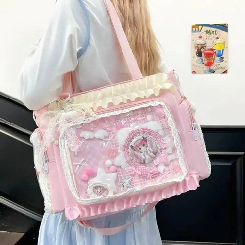 Y2K Lace Ita Shoulder Bag – Transparent Crossbody Tote for Women