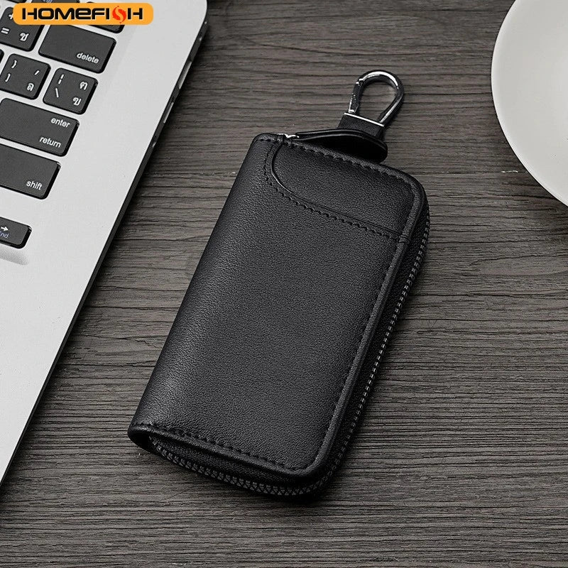 Homefish Multifunctional Mini Key Bag Genuine Leather Keychain Men Women Portable Car Key Case