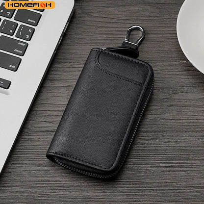 Homefish Multifunctional Mini Key Bag Genuine Leather Keychain Men Women Portable Car Key Case