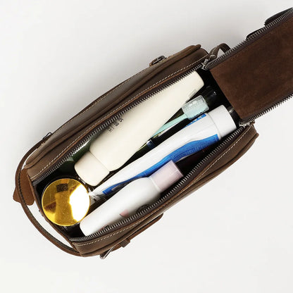 Genuine Leather Toiletries Hand-Held Top-Grain Cowhide Makeup Storage