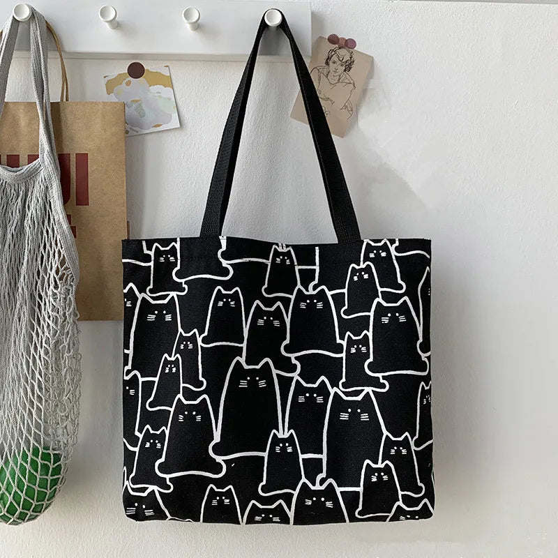 Thicken Canvas Bag Zipper Inner Tote Bag Cute Handbag Shoulder Large Capacity Women Shopping Bag