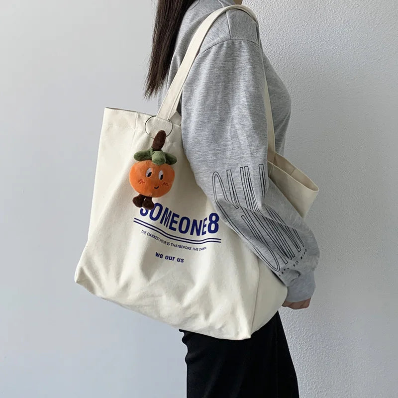 Letter Ins Canvas Bag Student Handbag Book Bags Large Capacity Shoulder Teen Men Women Shopping Work