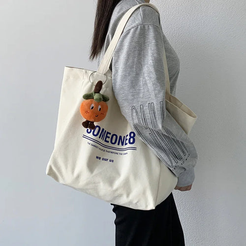 Letter Ins Canvas Bag Student Handbag Book Bags Large Capacity Shoulder Teen Men Women Shopping Work