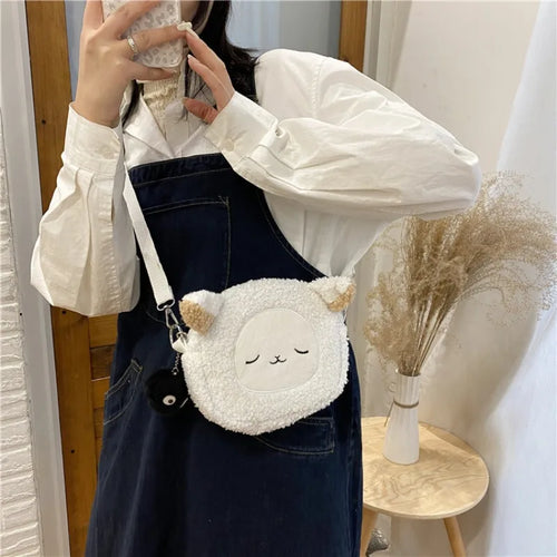 Cute Plush Bear Crossbody Bag – Soft Fluffy Purse with Bear Charm