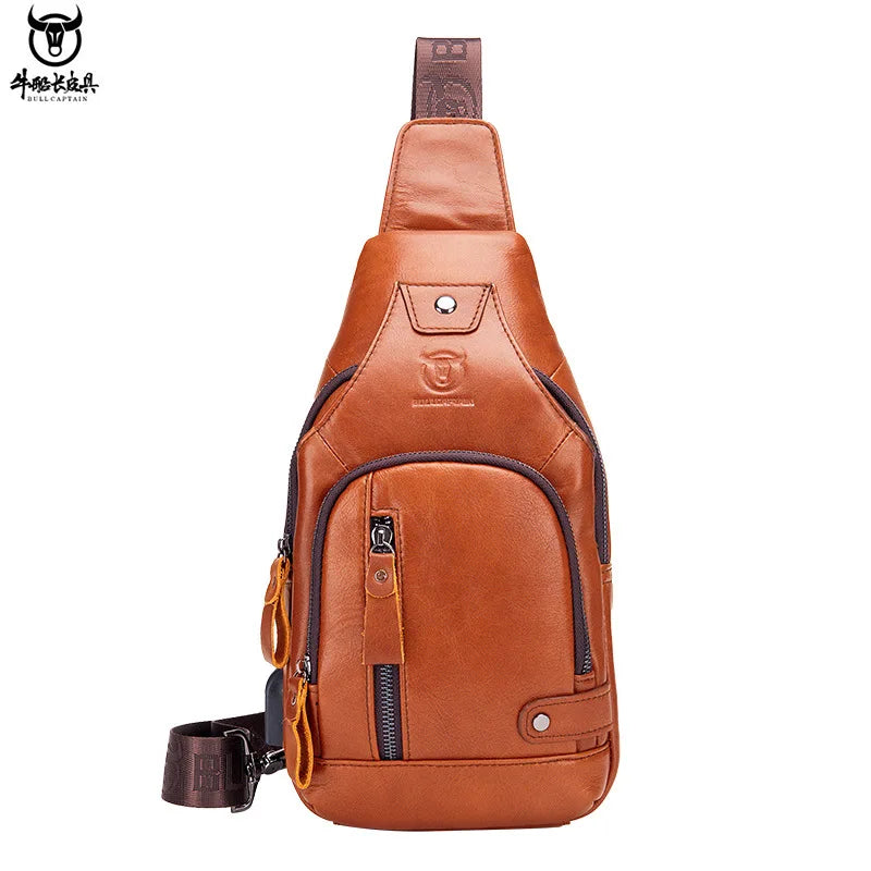 Top-Grain Cowhide Men S Soft Genuine Leather Outdoor Casual Large-Capacity Flat Crossbody Bag Chest