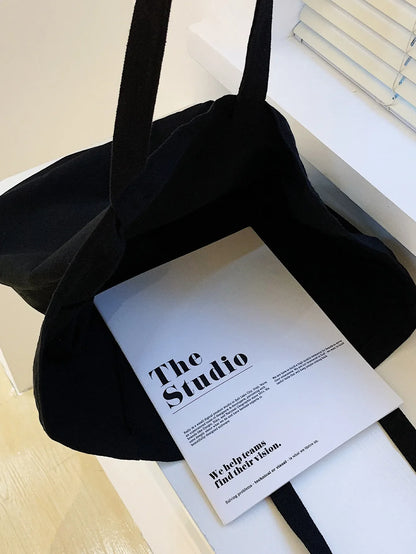 Fashionable Minimalist Solid Color Canvas Tote Bag Large Capacity Handbag Soft Durable Shoulder