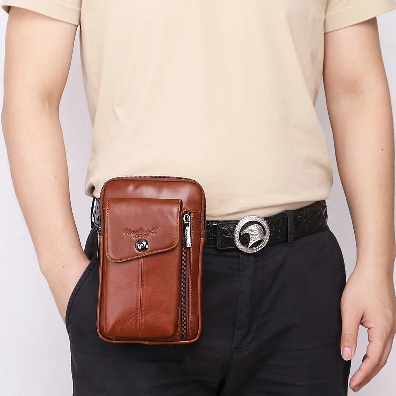 Men S Mobile Phone Waist Bag Leather Multifunctional 7 Cross-Body Shoulder Retro Wear Belt