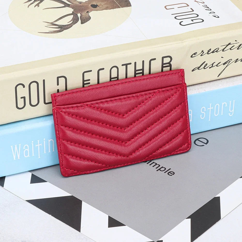 Sheepskin Embroidered Card Bag Thin One-Piece Document Storage Women S Portable Holder Leather
