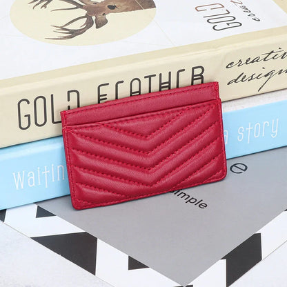 Sheepskin Embroidered Card Bag Thin One-Piece Document Storage Women S Portable Holder Leather