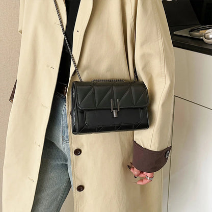 Luxury Fashionable Chain Bag Solid Color Pu Leather Women Crossbody Quilted Shoulder Daily Use