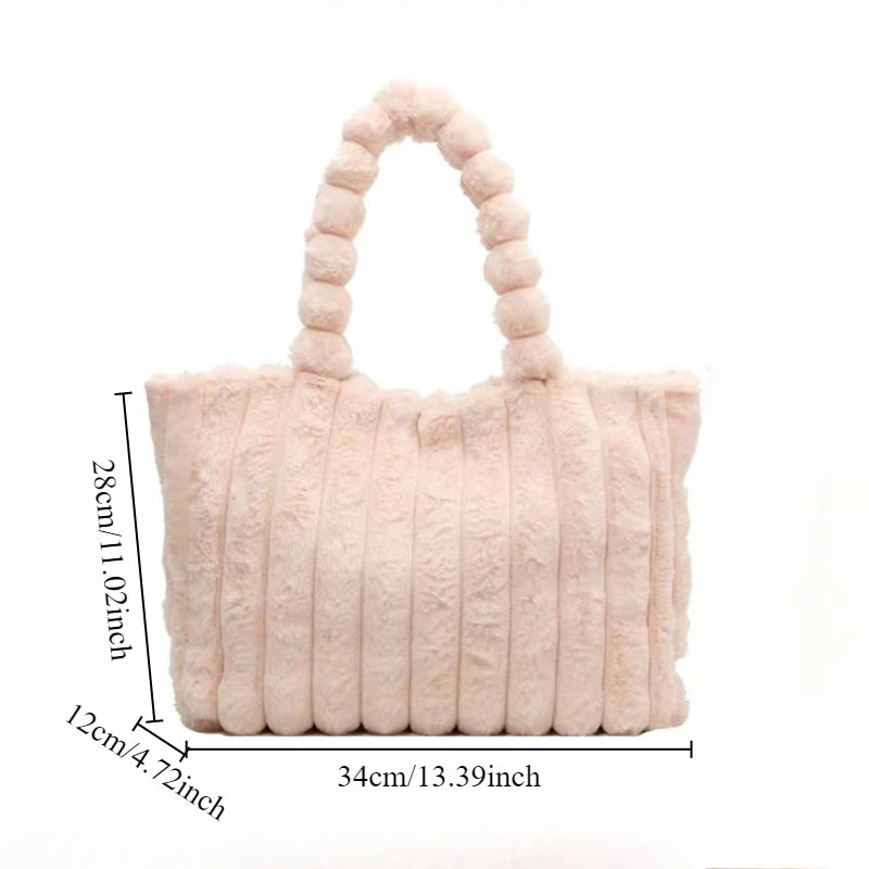 Plush Tote Bag Lightweight Large Capacity Shoulder Tote Bag Women S Solid Color Versatile Commuter