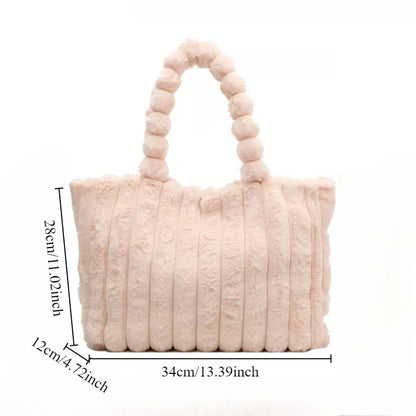 Plush Tote Bag Lightweight Large Capacity Shoulder Tote Bag Women S Solid Color Versatile Commuter