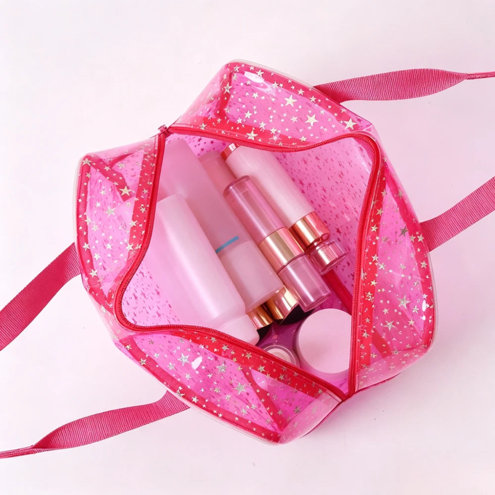 Large Stars Transparent Makeup Bag Portable Strap Pvc Waterproof Toiletry Cosmetic Organized Clear