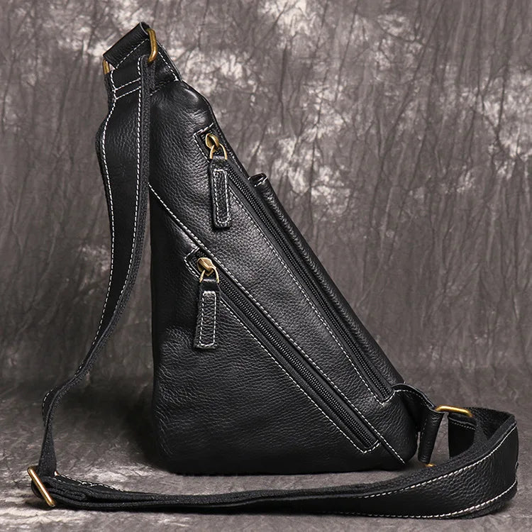 Men S Outdoor Casual Chest Bag Genuine Leather Personalized Single-Shoulder Crossbody Bag