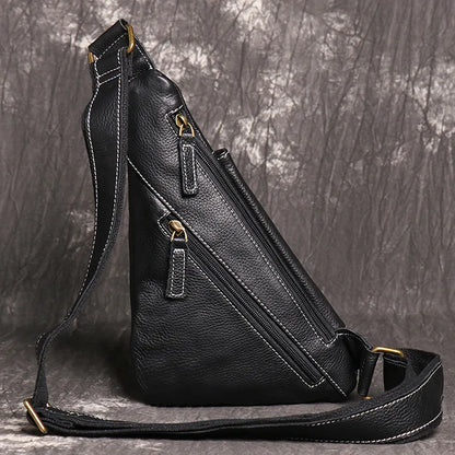 Men S Outdoor Casual Chest Bag Genuine Leather Personalized Single-Shoulder Crossbody Bag