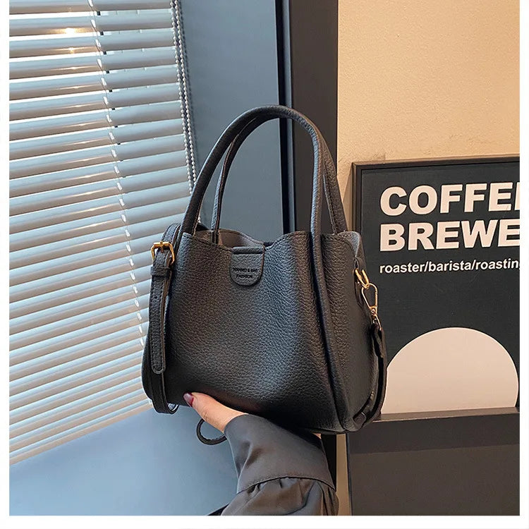 Soft Leather Tote Bag with Detachable Crossbody Strap