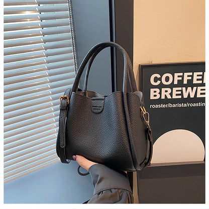 Soft Leather Tote Bag with Detachable Crossbody Strap