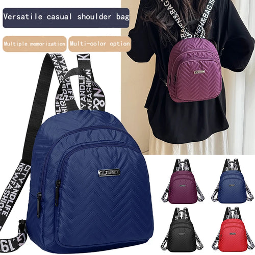 Quilted Nylon Backpack with Letter-Print Straps