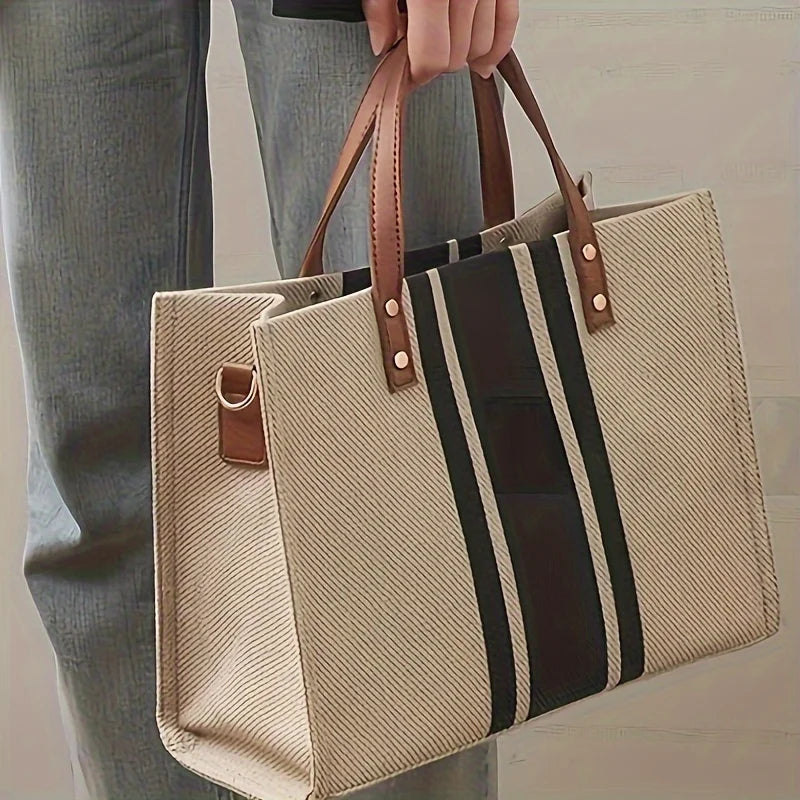 Canvas Striped Tote Bag for Women – Work & Shoulder Handbag