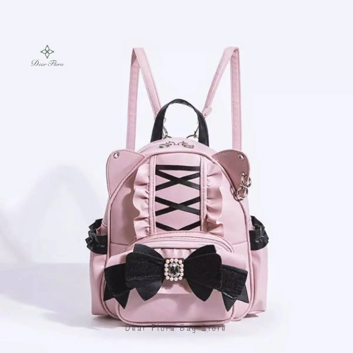 Cat Ear Backpack for Women – Lolita Lace Bow Y2K Punk Knapsack