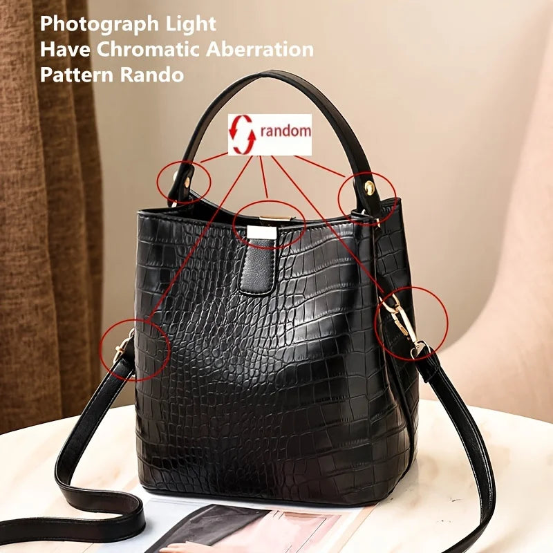 Crocodile Pattern Bucket Bag – Women's Leather Tote & Crossbody Handbag