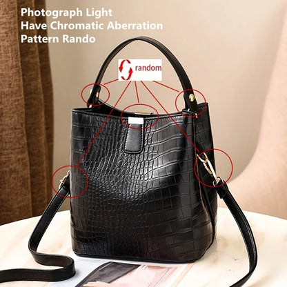Crocodile Pattern Bucket Bag – Women's Leather Tote & Crossbody Handbag