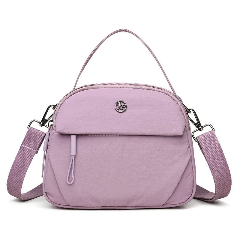 Fashiona Nylon Crossbody Bags Top Handle Bag Adjustable Wide Strap Multi Zipper Pockets Lightweight