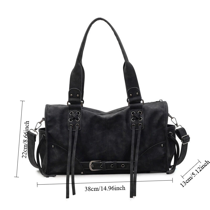 Retro Women S Motorcycle Handbag Brand Tassel Design High-End Shoulder Pillow Bag Trendy Large