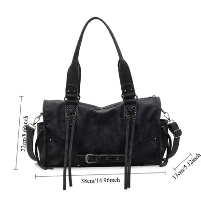 Retro Women S Motorcycle Handbag Brand Tassel Design High-End Shoulder Pillow Bag Trendy Large