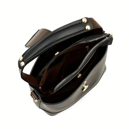 Elegant Solid Color Bucket Bag Adjustable Shoulder Strap Versatile Crossbody Handbag Women