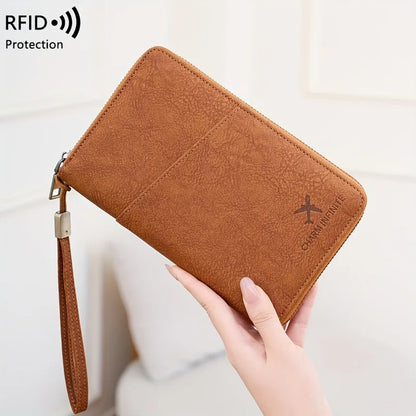 RFID Blocking Passport Holder Wallet with Wrist Strap
