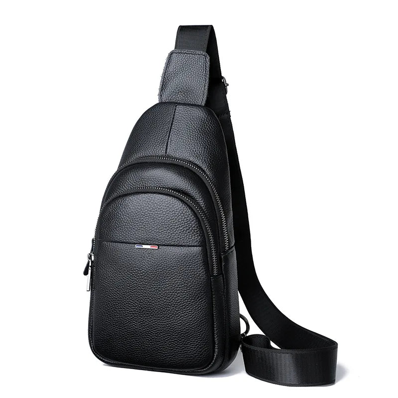 Genuine Leather Men S Chest Bag Top Layer Cowhide Crossbody Large-Capacity Business Single-Shoulder