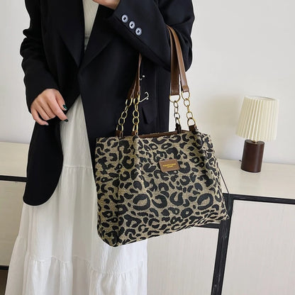 Large Leopard Print Canvas Tote Bag – Women's Shoulder Purse