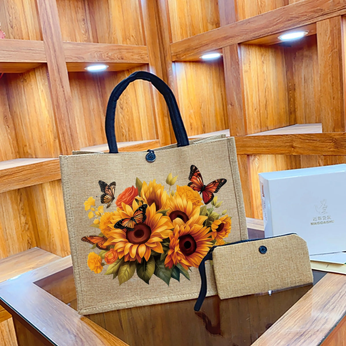 Sunflower Print Handbag & Coin Purse Set – 2-Piece Lightweight Tote