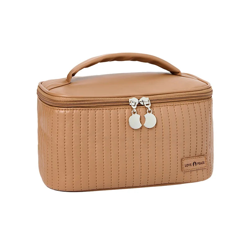 Cake Makeup Bag Pu Leather Large-Capacity Waterproof Storage Hand-Held Cosmetics Organization
