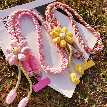 Cute Woven Flower Phone Lanyard – Braided Bag Strap Accessory