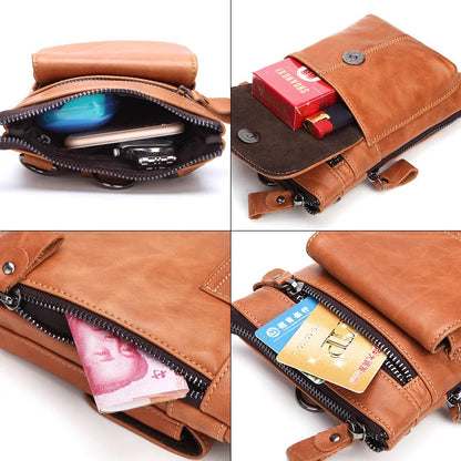 Outdoor Leisure Men S Real Leather Waist Bag Head Layer Cowhide Multi-Function Zipper Body
