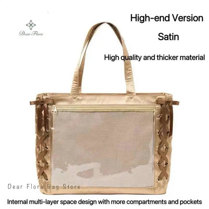 Japanese Sweet Women Ribbon Ita Bag Cute Lolita Girl Transparent Handbags Large Capacity Tote