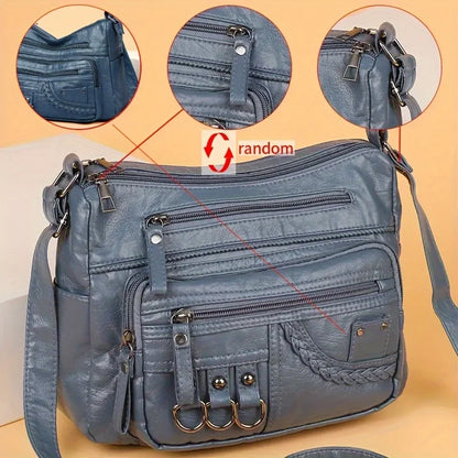 Vintage PU Leather Crossbody Bag Multi-Pocket Shoulder Bag