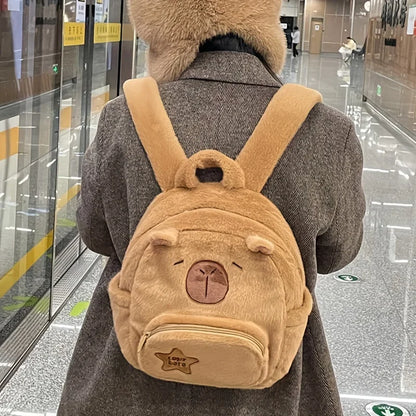 Capybara Plush Backpack – Cute Faux Fur Mini Bag